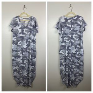 Sweet Lovely by Jen | Gray Camo Print V Neck Maxi Dress 1XL